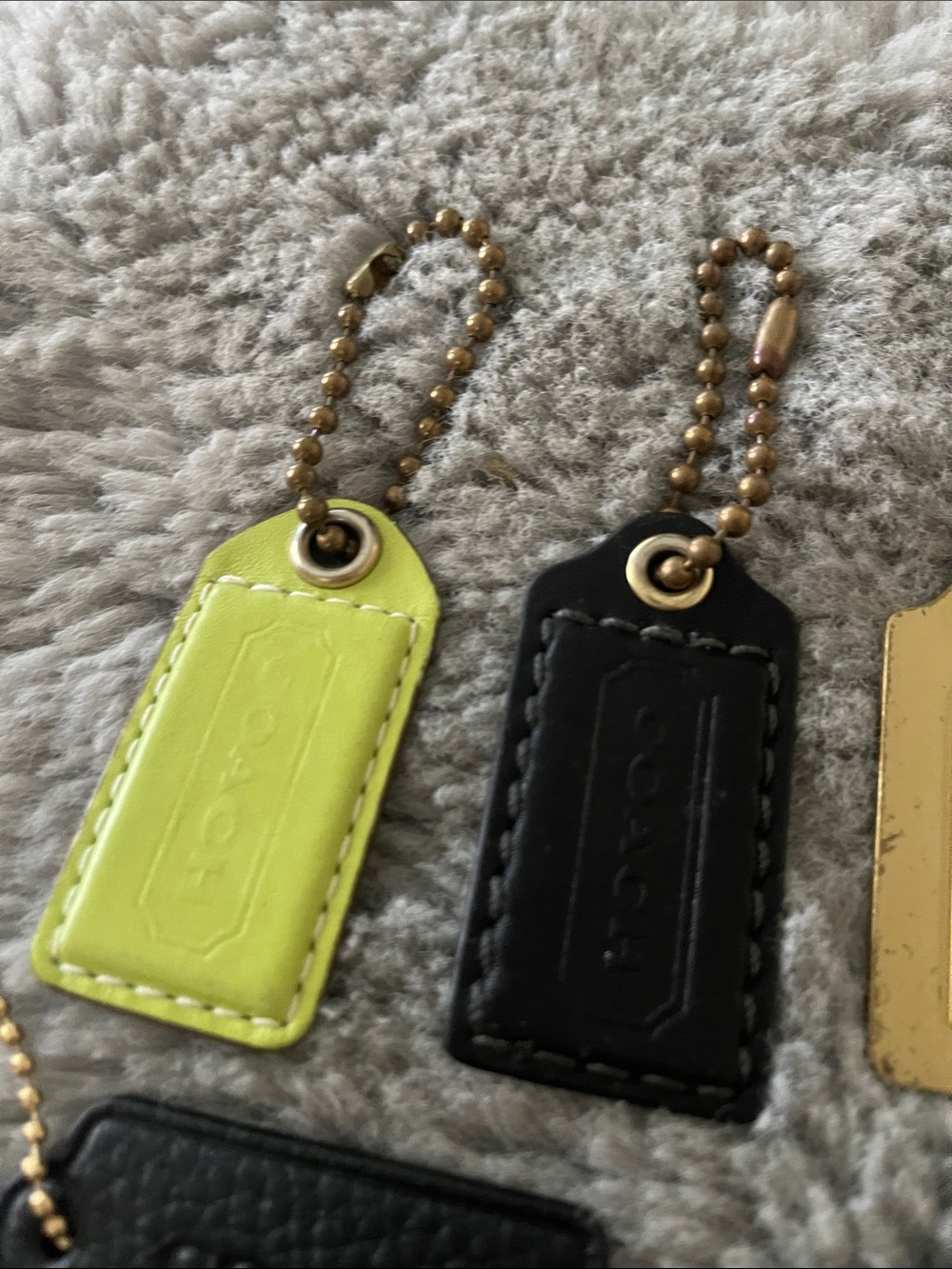 Coach Mini Leather & Metal Hang Tag Set in Neon Yellow, Lime Green, Black & Gold - Picture 4 of 8